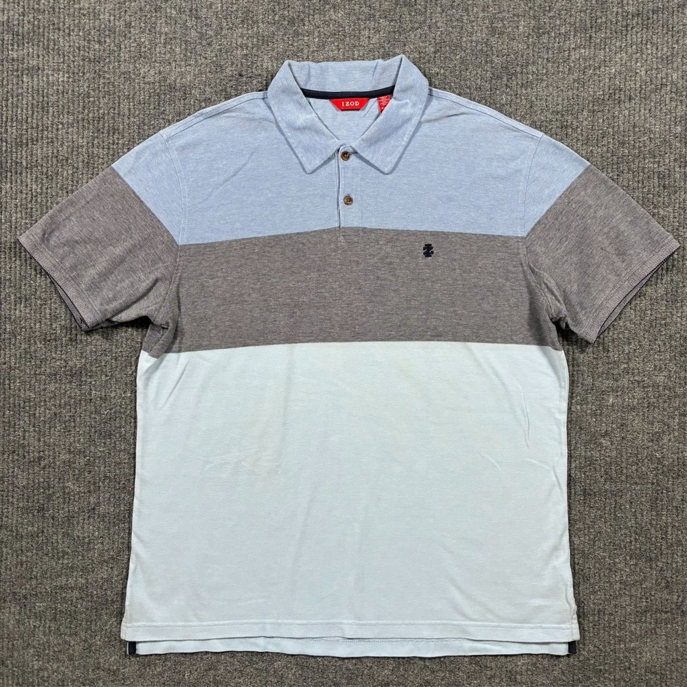 IZOD Polo Shirt Mens XL Blue Gray Colorblock Short Sleeve Casual Golf Preppy